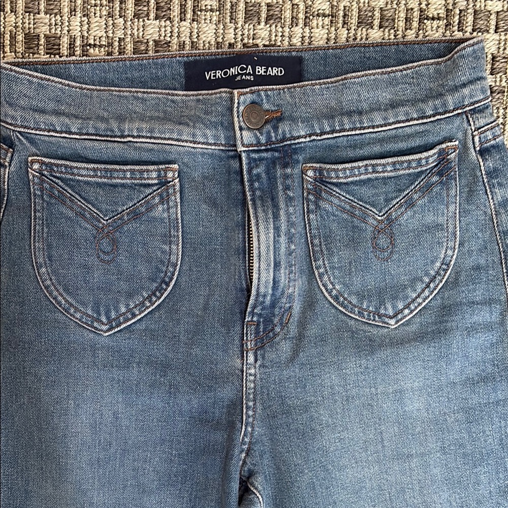 Veronica Beard Blue Patch Pocket Flare Jeans - Picture 3 of 4